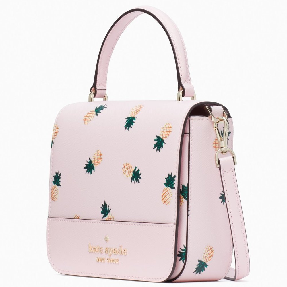 New Kate Spade Staci Square Pineapple Print Crossbody Pink Multi